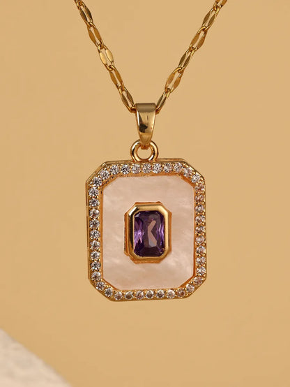 Stainless Steel 18K Gold Plated IG Style Classic Style Square Inlay Zircon Pendant Necklace