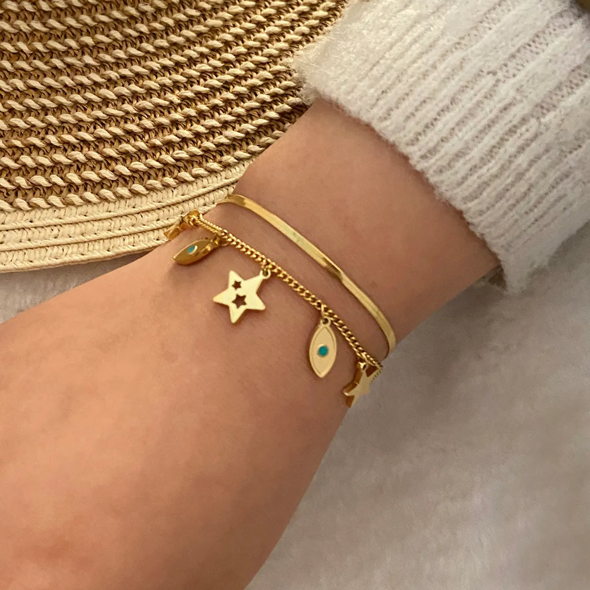 Stainless Steel 18K Gold Plated IG Style Cute Devil's Eye Star Elephant Enamel Hollow Out Bracelets