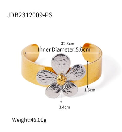 Stainless Steel 18K Gold Plated IG Style Flower Bangle