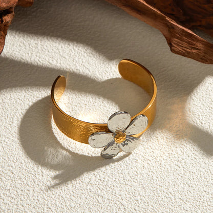 Stainless Steel 18K Gold Plated IG Style Flower Bangle