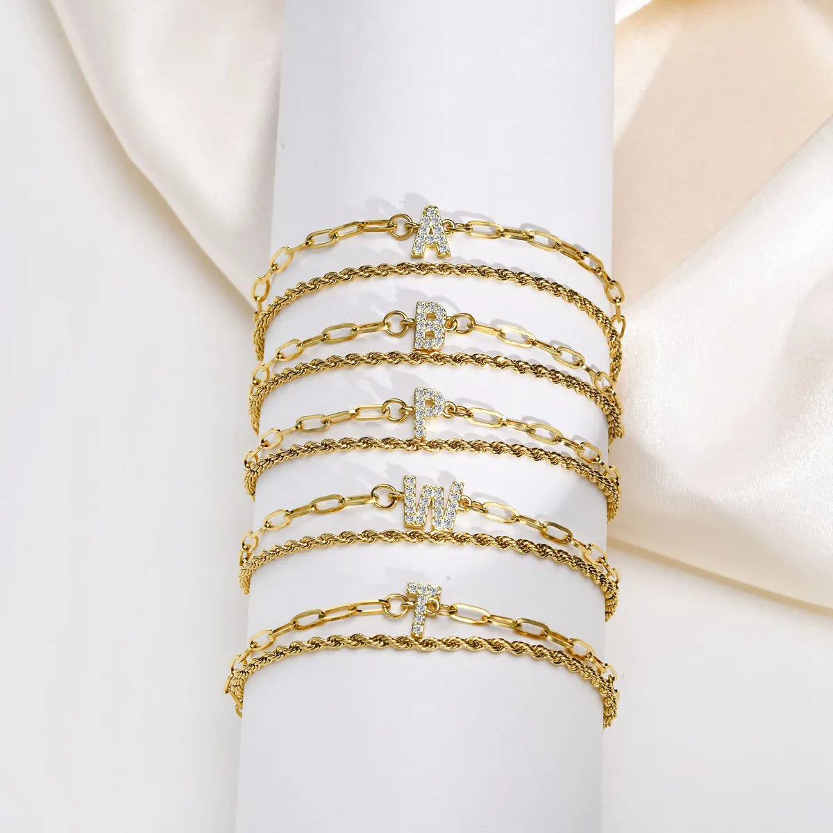 Stainless Steel 18K Gold Plated IG Style Letter Inlay Zircon Bracelets