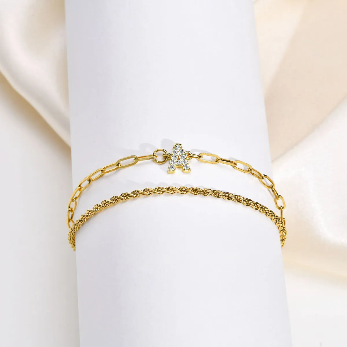 Stainless Steel 18K Gold Plated IG Style Letter Inlay Zircon Bracelets