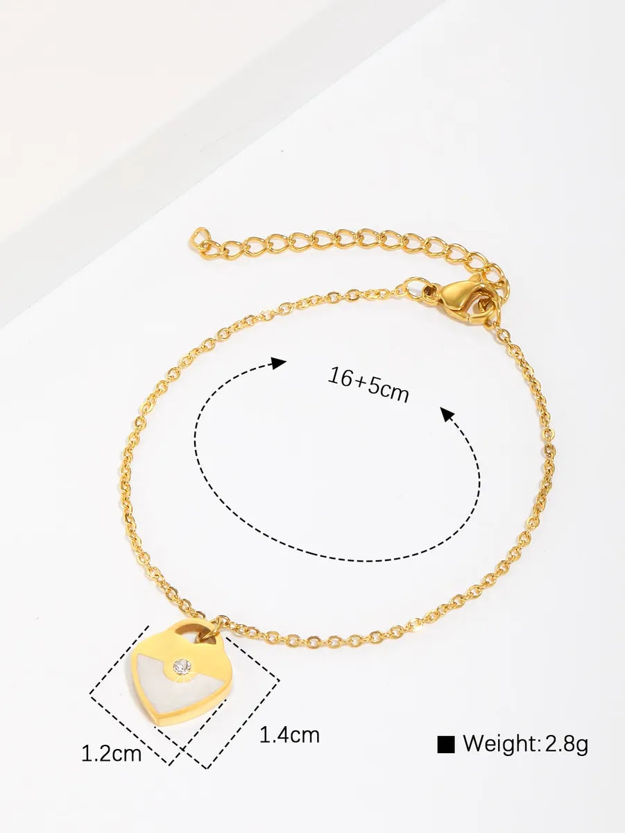 Stainless Steel 18K Gold Plated IG Style Round Heart Shape Inlay Zircon Bracelets