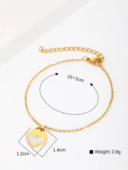 Stainless Steel 18K Gold Plated IG Style Round Heart Shape Inlay Zircon Bracelets