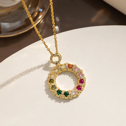 Stainless Steel 18K Gold Plated IG Style Simple Style Circle Inlay Zircon Pendant Necklace