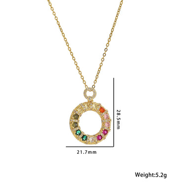 Stainless Steel 18K Gold Plated IG Style Simple Style Circle Inlay Zircon Pendant Necklace