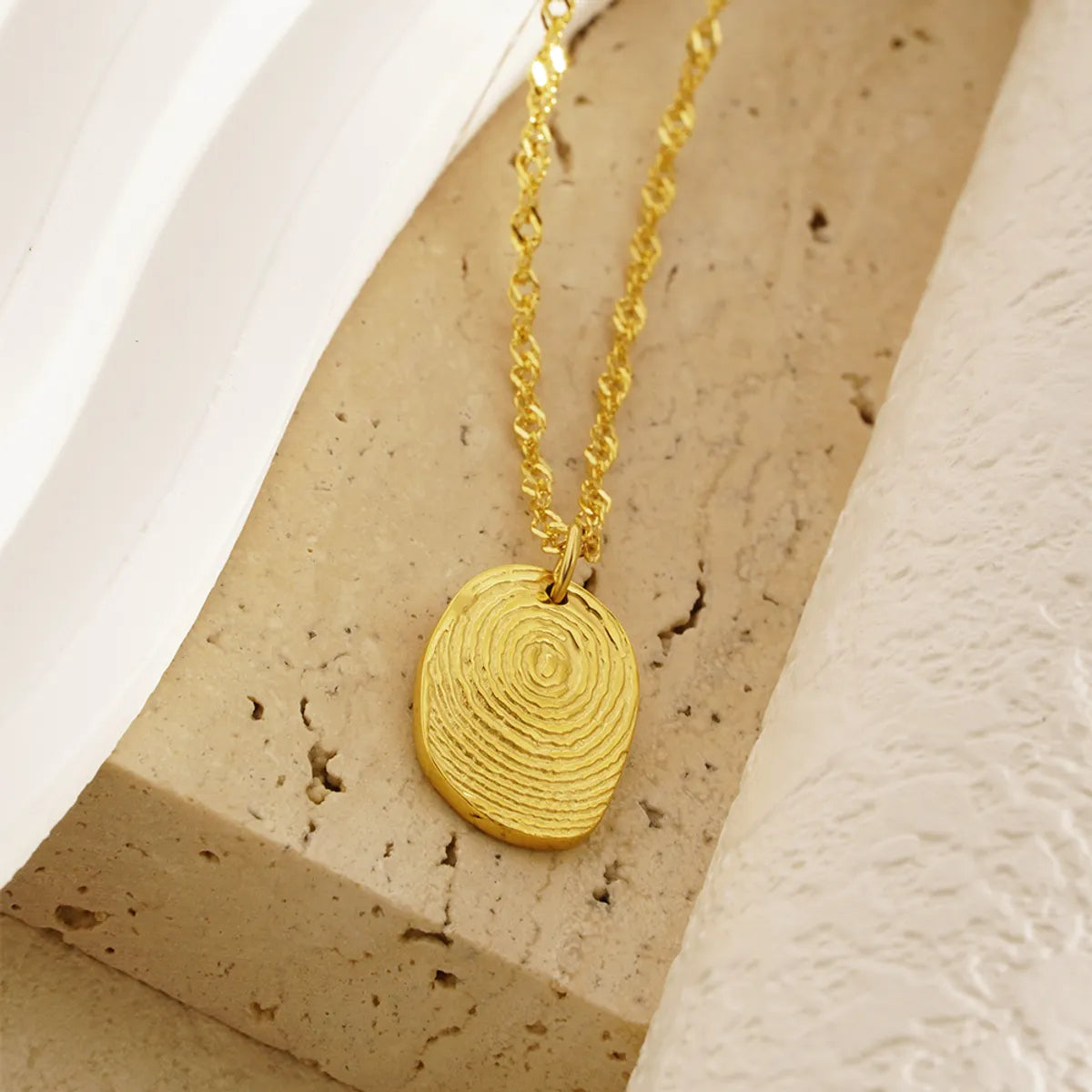 304 Stainless Steel 18K Gold Plated IG Style Simple Style Fingerprint Pendant Necklace