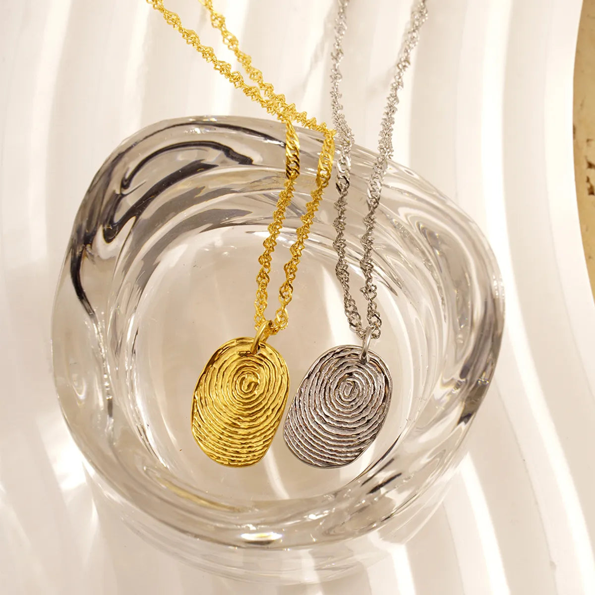 304 Stainless Steel 18K Gold Plated IG Style Simple Style Fingerprint Pendant Necklace