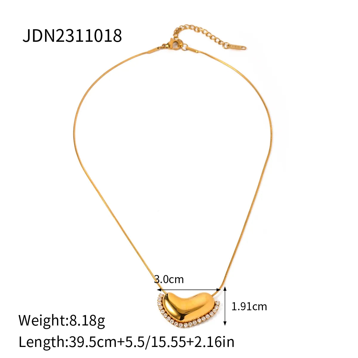 Stainless Steel 18K Gold Plated IG Style Simple Style Heart Shape Rhinestones Pendant Necklace