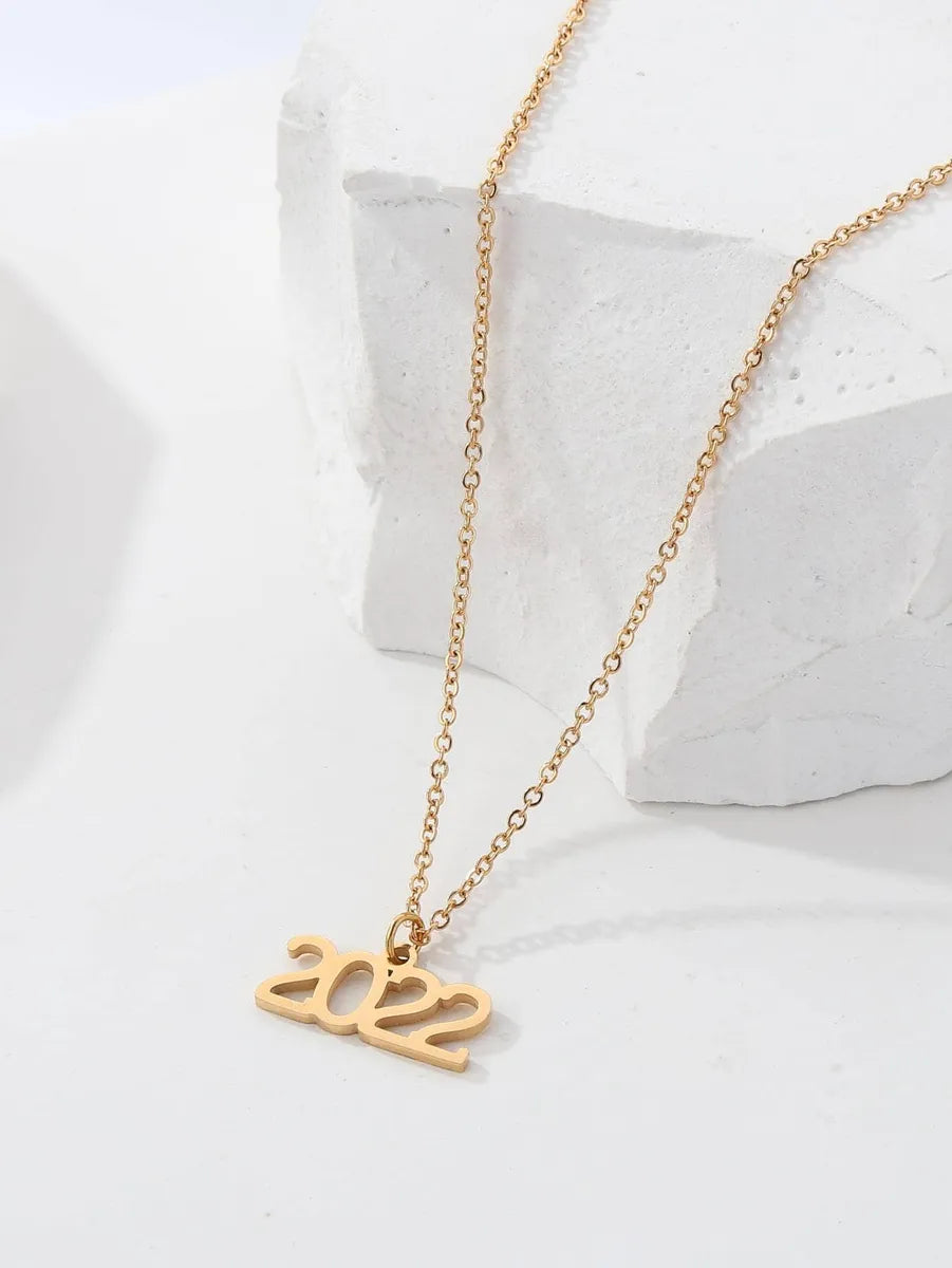 Stainless Steel 18K Gold Plated IG Style Simple Style Letter Number Plating Pendant Necklace