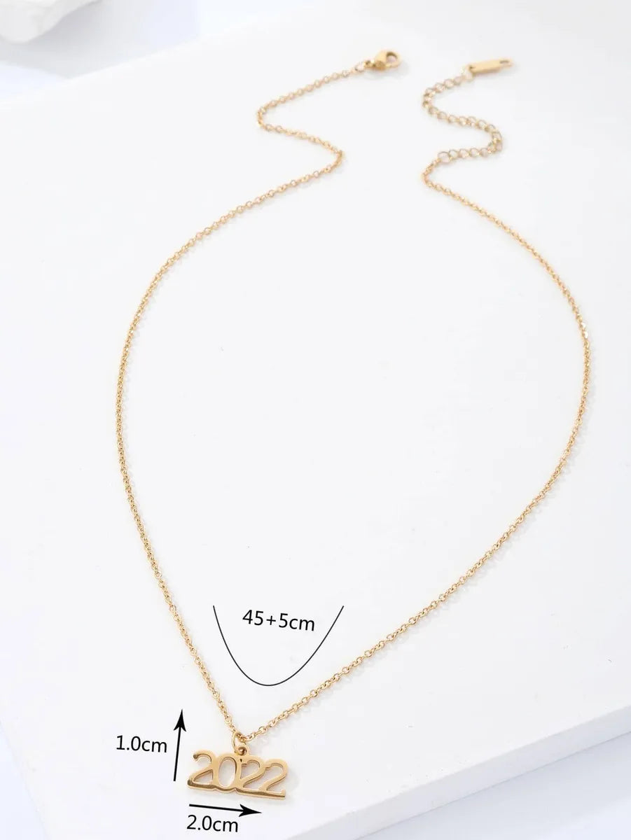 Stainless Steel 18K Gold Plated IG Style Simple Style Letter Number Plating Pendant Necklace