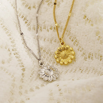 Stainless Steel 18K Gold Plated IG Style Sunflower Plating Pendant Necklace