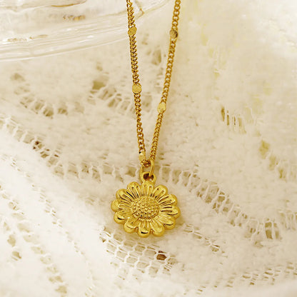 Stainless Steel 18K Gold Plated IG Style Sunflower Plating Pendant Necklace