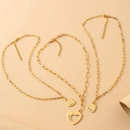 Stainless Steel 18K Gold Plated MAMA Heart Shape Hollow Out Pendant Necklace