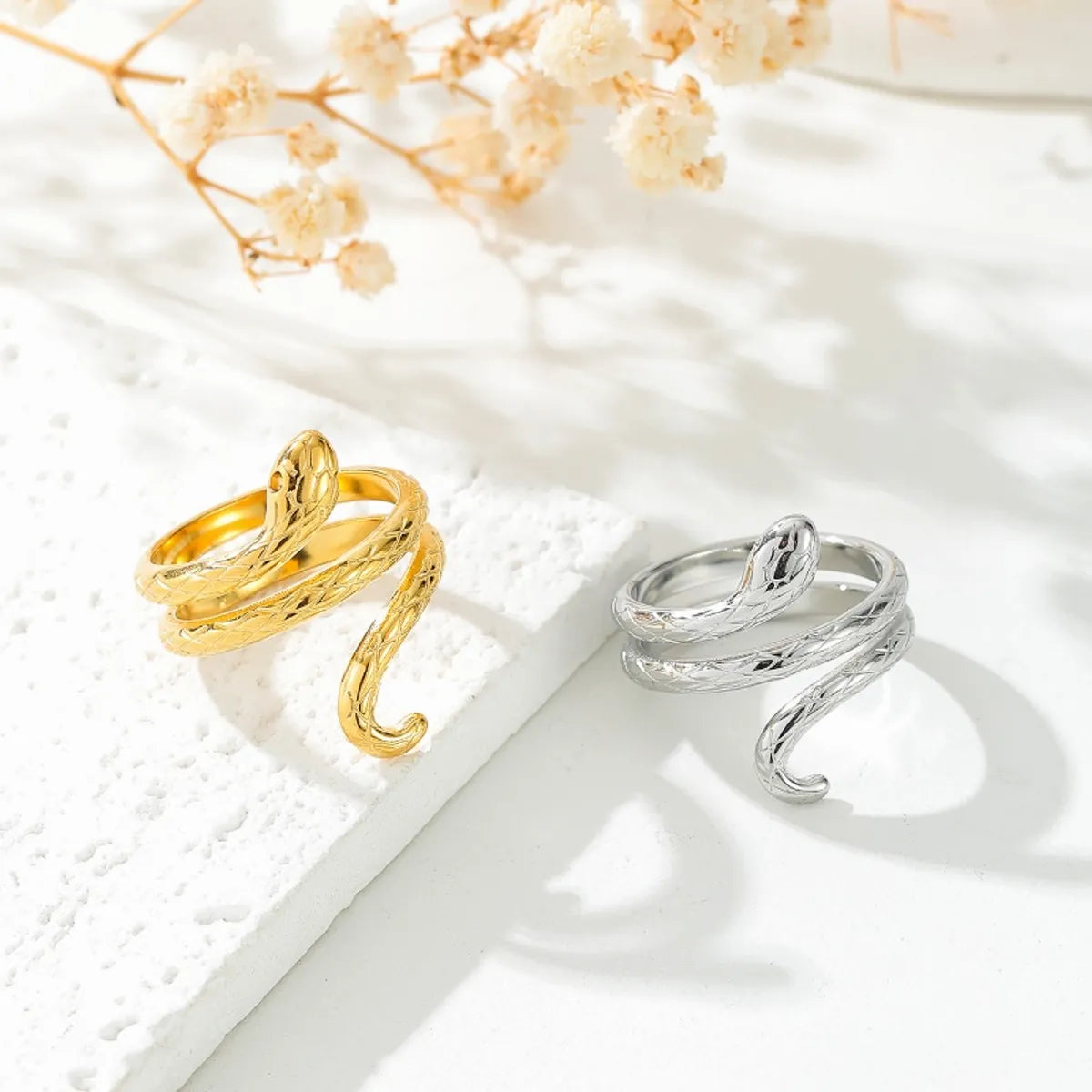 Wholesale Jewelry Nordic Style Gothic Snake 304 Stainless Steel 18K Gold Plated Rings