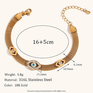 Stainless Steel 18K Gold Plated Queen Eye Polishing Plating Braid Rhinestones Bracelets