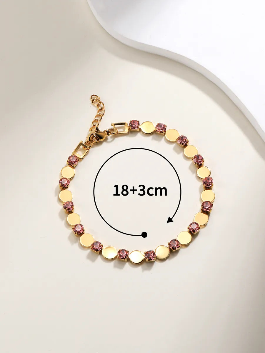 Stainless Steel 18K Gold Plated Retro Color Block Inlay Zircon Bracelets