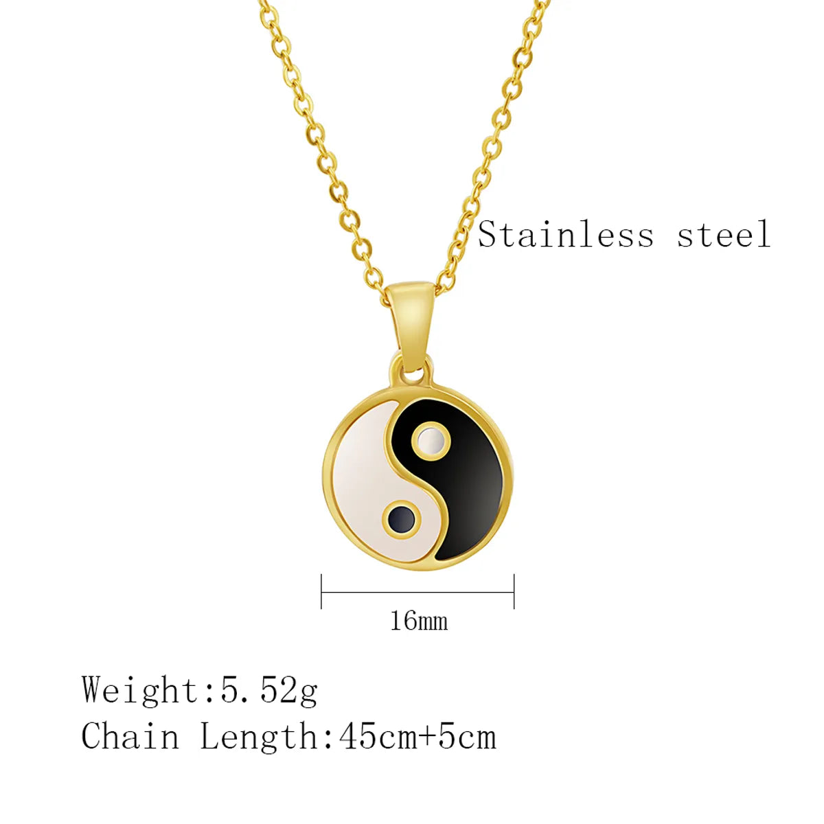 Stainless Steel 18K Gold Plated Retro Ethnic Style Tai Chi Plating Pendant Necklace