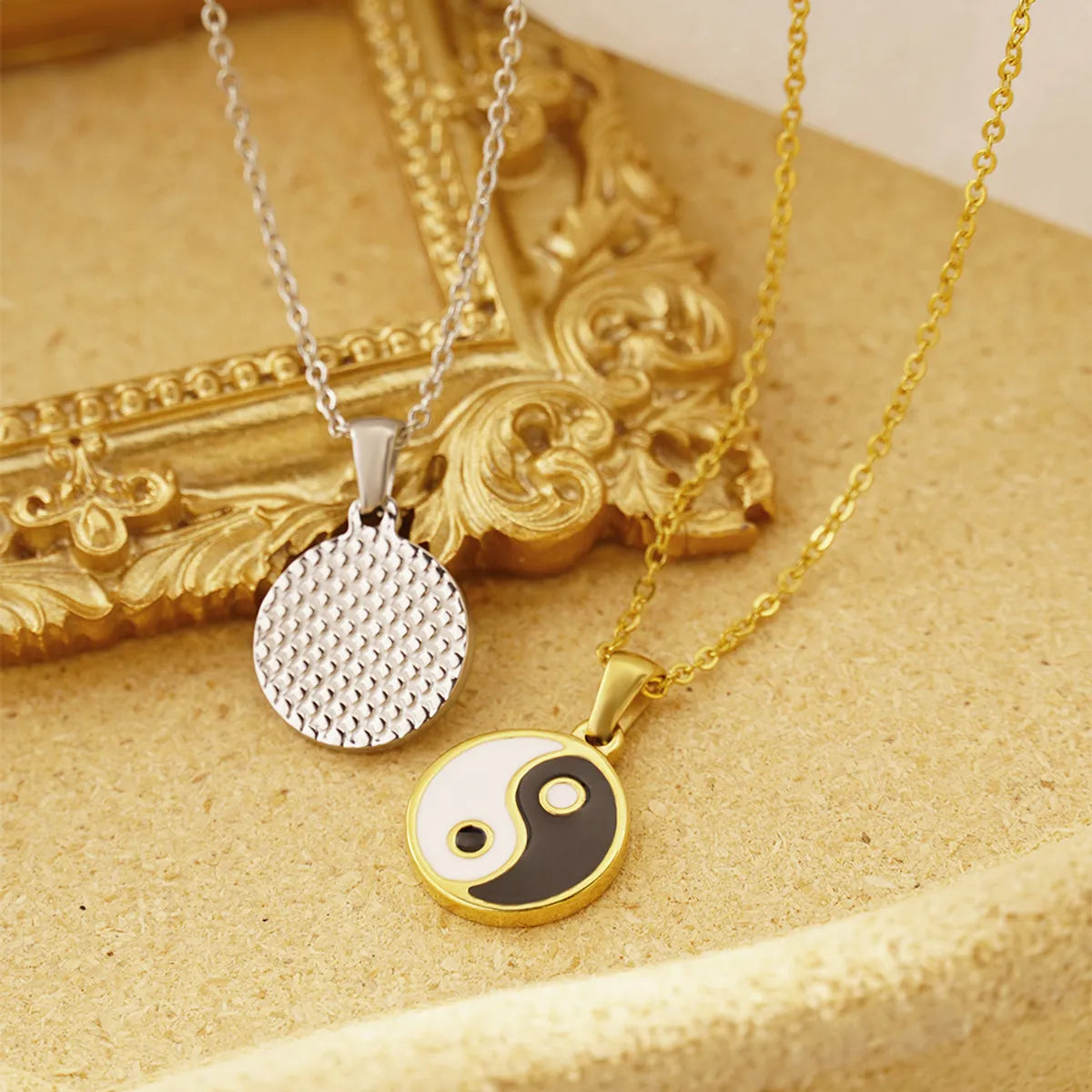 Stainless Steel 18K Gold Plated Retro Ethnic Style Tai Chi Plating Pendant Necklace