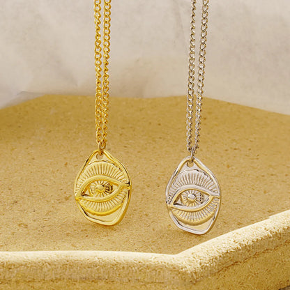 Stainless Steel 18k Gold Plated Retro Eye Plating Pendant Necklace