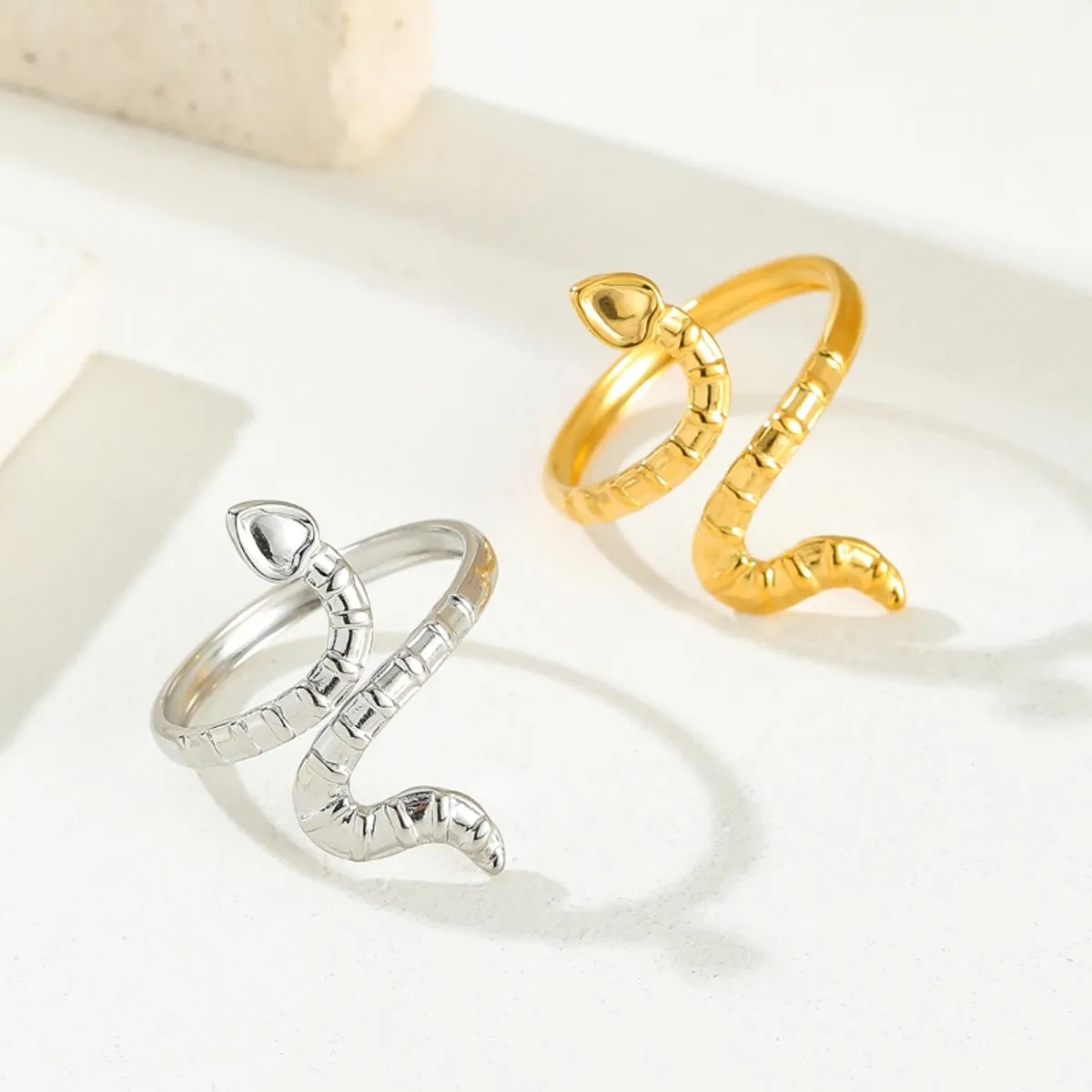 Stainless Steel 18K Gold Plated Retro Roman Style Star Snake Open Rings