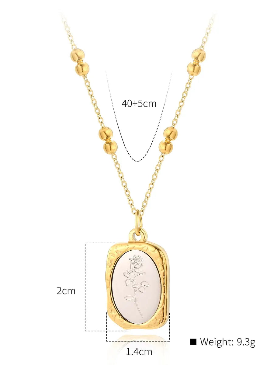 Stainless Steel 18K Gold Plated Retro Rose Enamel Pendant Necklace