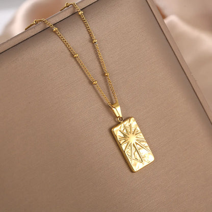 Stainless Steel 18K Gold Plated Retro Simple Style Sun Pendant Necklace