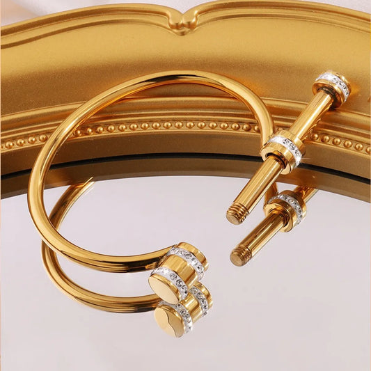 Stainless Steel 18K Gold Plated Roman Style Solid Color Bangle