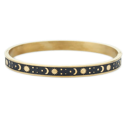 Stainless Steel 18K Gold Plated Rose Gold Plated Tropical Simple Style Roman Style Star Moon Bangle