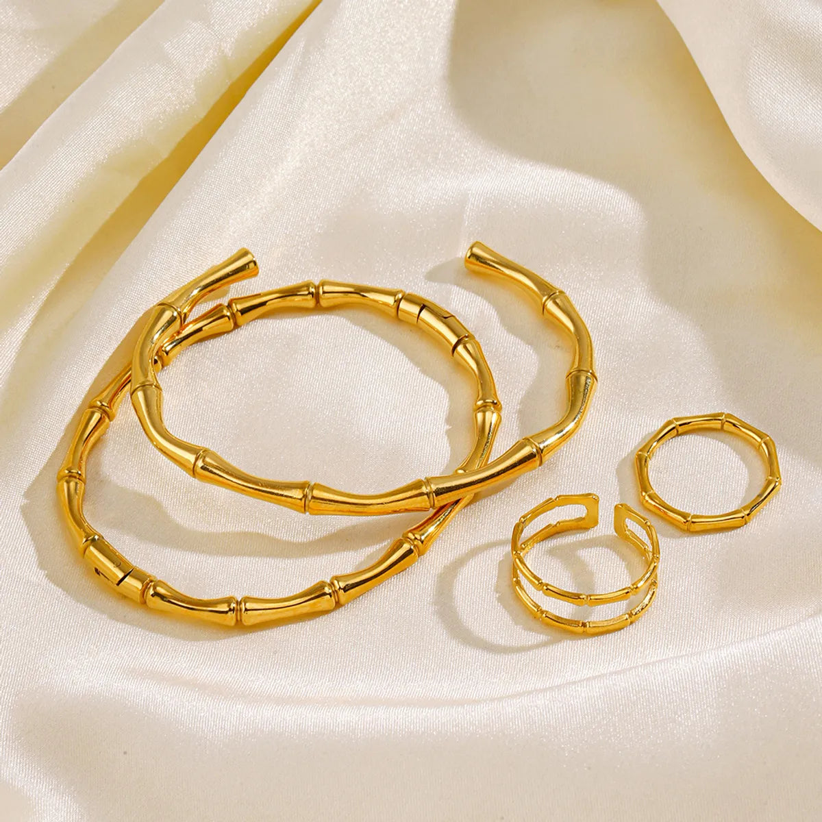 Stainless Steel 18K Gold Plated Simple Style Bamboo Rings Bracelets