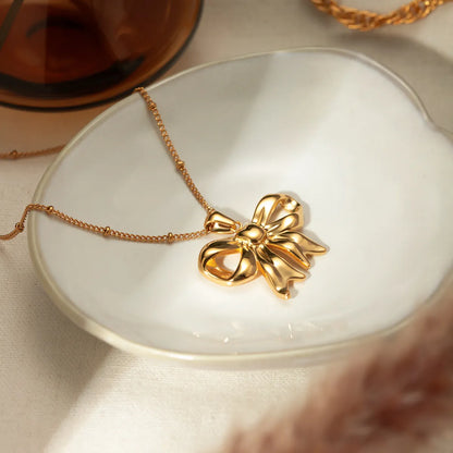 Stainless Steel 18K Gold Plated Simple Style Classic Style Bow Knot Plating Pendant Necklace