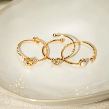 Stainless Steel 18K Gold Plated Simple Style Classic Style Flower Plating Inlay Zircon Rings