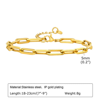 Stainless Steel 18K Gold Plated Simple Style Classic Style Rectangle Plating Bracelets