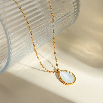 Stainless Steel 18K Gold Plated Simple Style Classic Style Round Plating Inlay Opal Pendant Necklace