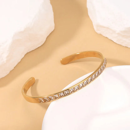 Stainless Steel 18K Gold Plated Simple Style Classic Style Solid Color Plating Inlay Zircon Bangle