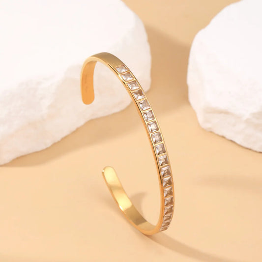 Stainless Steel 18K Gold Plated Simple Style Classic Style Solid Color Plating Inlay Zircon Bangle