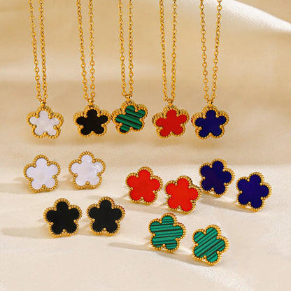 Stainless Steel 18K Gold Plated Simple Style Flower Inlay Shell Earrings Necklace