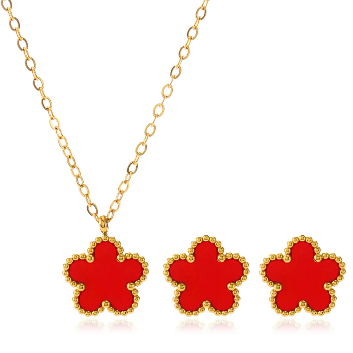 Stainless Steel 18K Gold Plated Simple Style Flower Inlay Shell Earrings Necklace