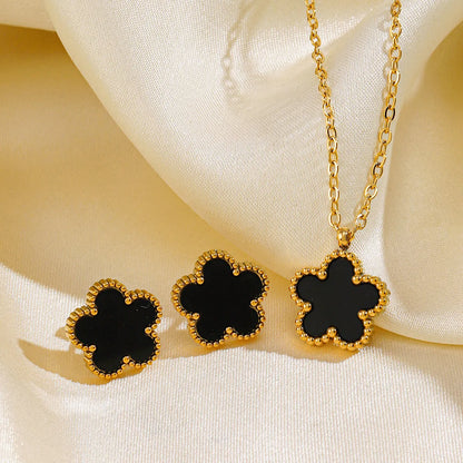 Stainless Steel 18K Gold Plated Simple Style Flower Inlay Shell Earrings Necklace