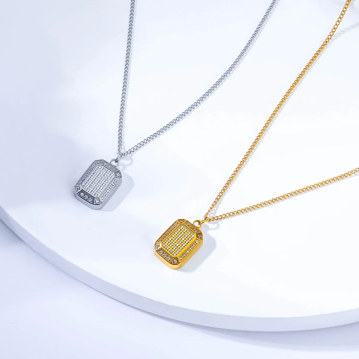 Stainless Steel 18K Gold Plated Simple Style Geometric Inlay Zircon Pendant Necklace