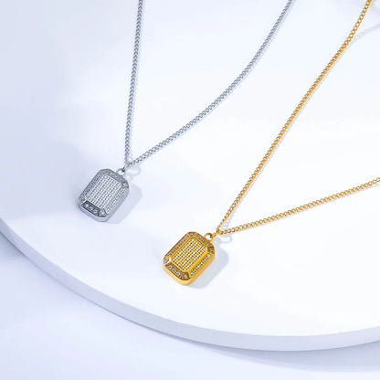 Stainless Steel 18K Gold Plated Simple Style Geometric Inlay Zircon Pendant Necklace