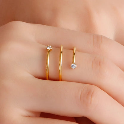 Stainless Steel 18K Gold Plated Simple Style Geometric Zircon Open Rings