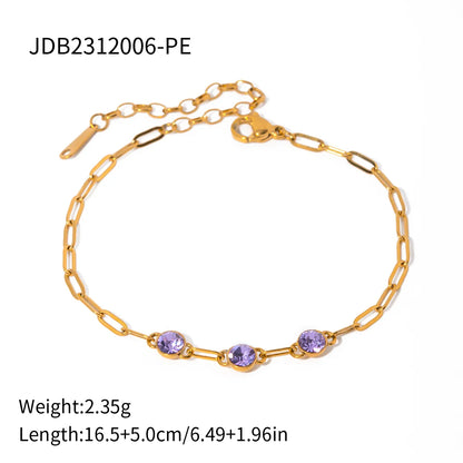 Stainless Steel 18K Gold Plated Simple Style Round Inlay Zircon Bracelets