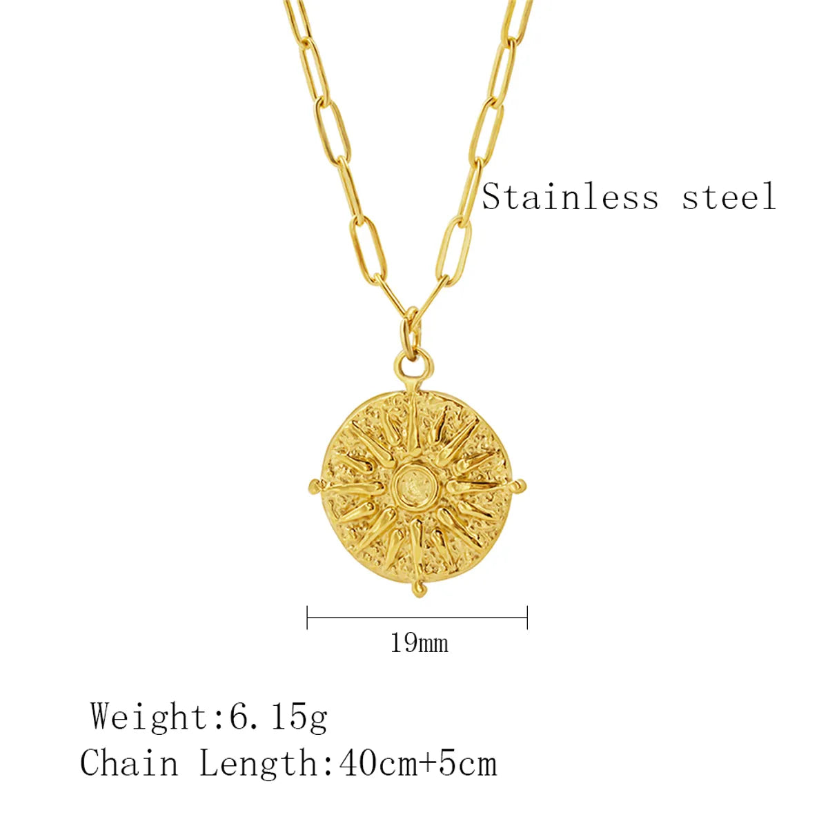 Stainless Steel 18K Gold Plated Simple Style Sun Plating Pendant Necklace