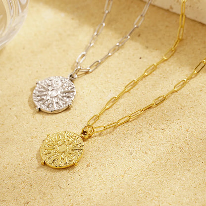 Stainless Steel 18K Gold Plated Simple Style Sun Plating Pendant Necklace