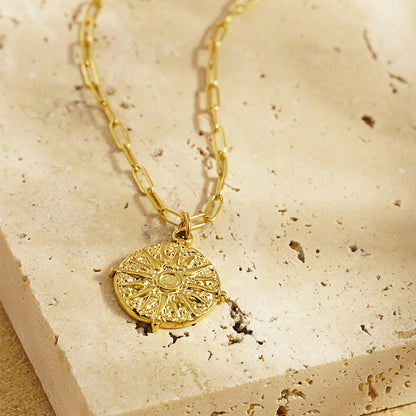 Stainless Steel 18K Gold Plated Simple Style Sun Plating Pendant Necklace