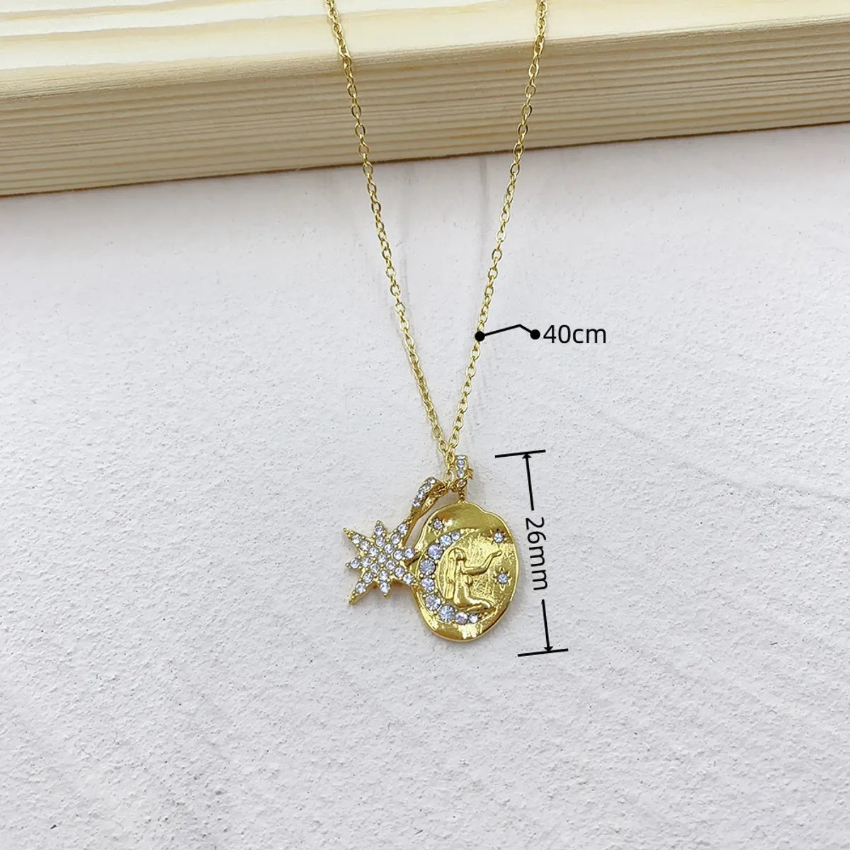 Stainless Steel 18K Gold Plated Vintage Style Simple Style Star Moon Lightning Inlay Artificial Pearls Zircon Pendant Necklace