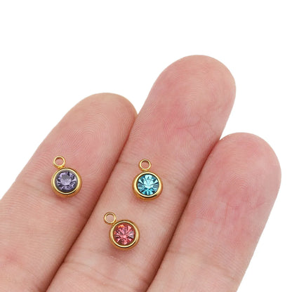 Stainless Steel 6mm Gold Birthstone Lucky Birthday Stone Pendant Cross-Border Hot Selling Water Cup Diamond Diy Ornament Accessories