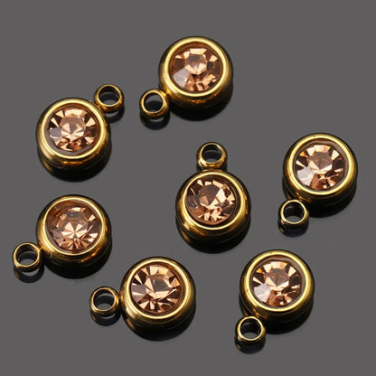 Stainless Steel 6mm Gold Birthstone Lucky Birthday Stone Pendant Cross-Border Hot Selling Water Cup Diamond Diy Ornament Accessories