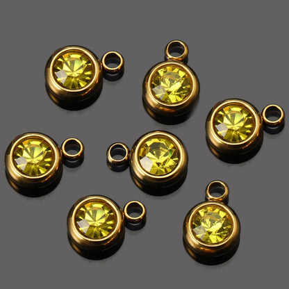 Stainless Steel 6mm Gold Birthstone Lucky Birthday Stone Pendant Cross-Border Hot Selling Water Cup Diamond Diy Ornament Accessories